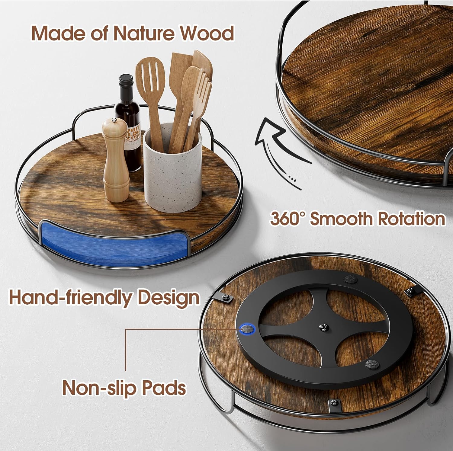 LAMU Lazy Susan Organizer, 12'' Lazy Susan Turntable for Cabinet, Table Top, Kitchen, Countertop, Bathroom, Pantry, Spice Organization, Wooden,1 Pack