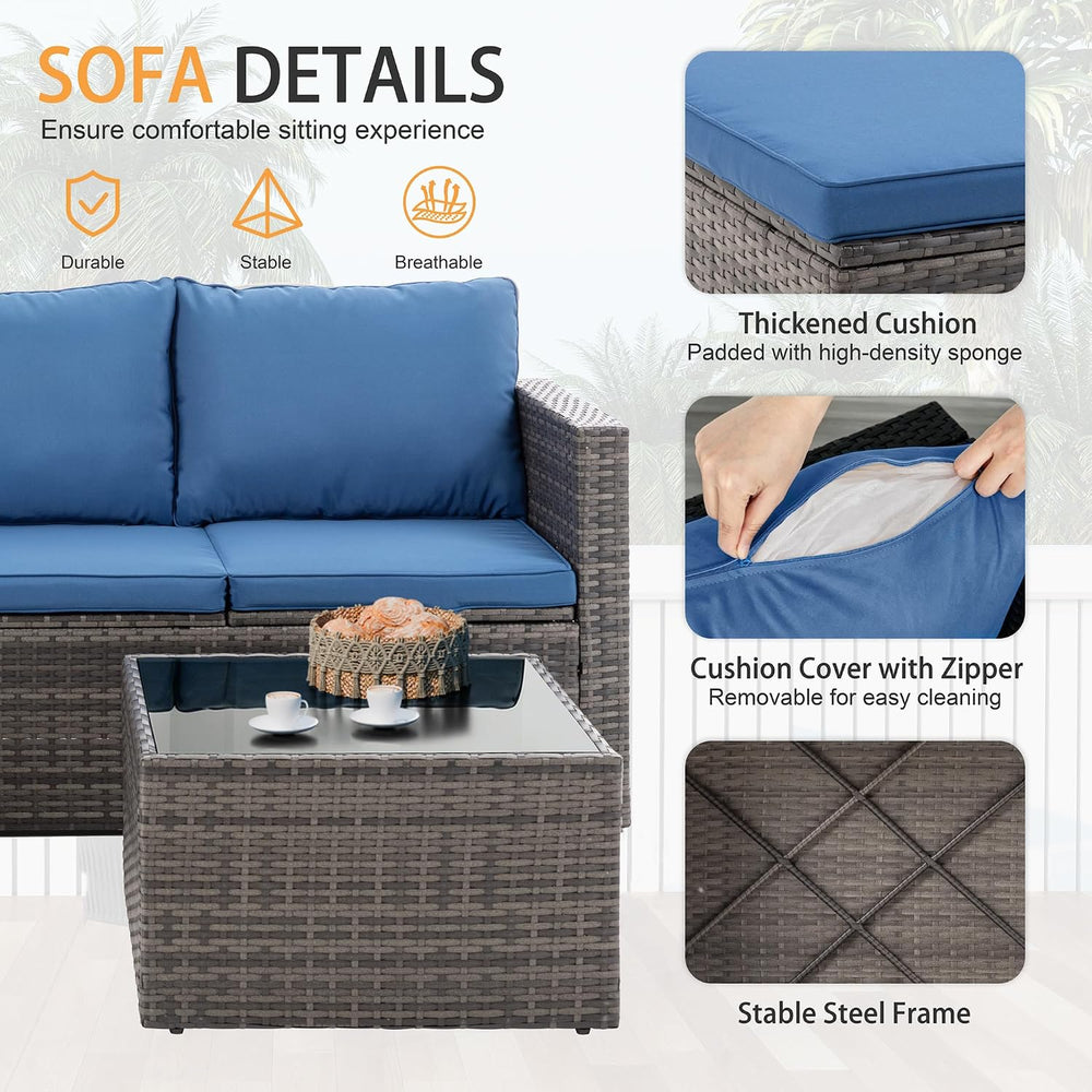Shintenchi 4 Pieces Patio Furniture Set, 2-in-1 Convertible Sectional Sofa &a...