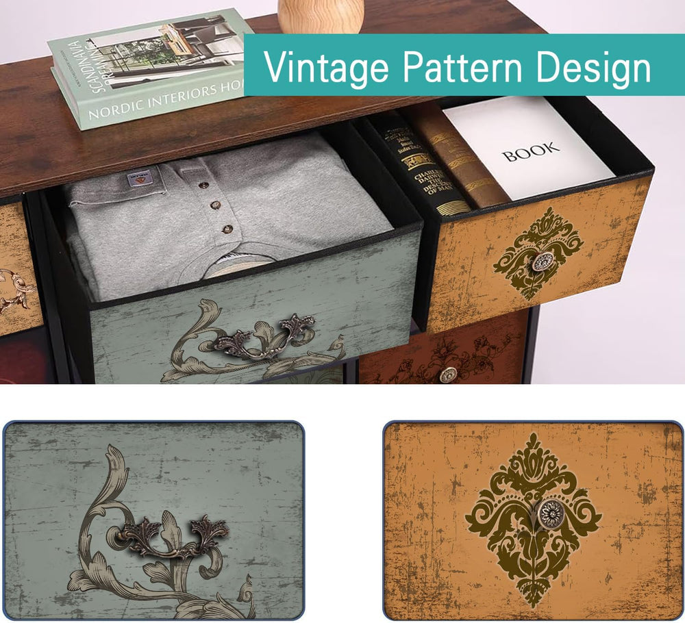 VASICAR Dresser for Bedroom with 9 Deep Fabric Drawers, Wide TV Stand