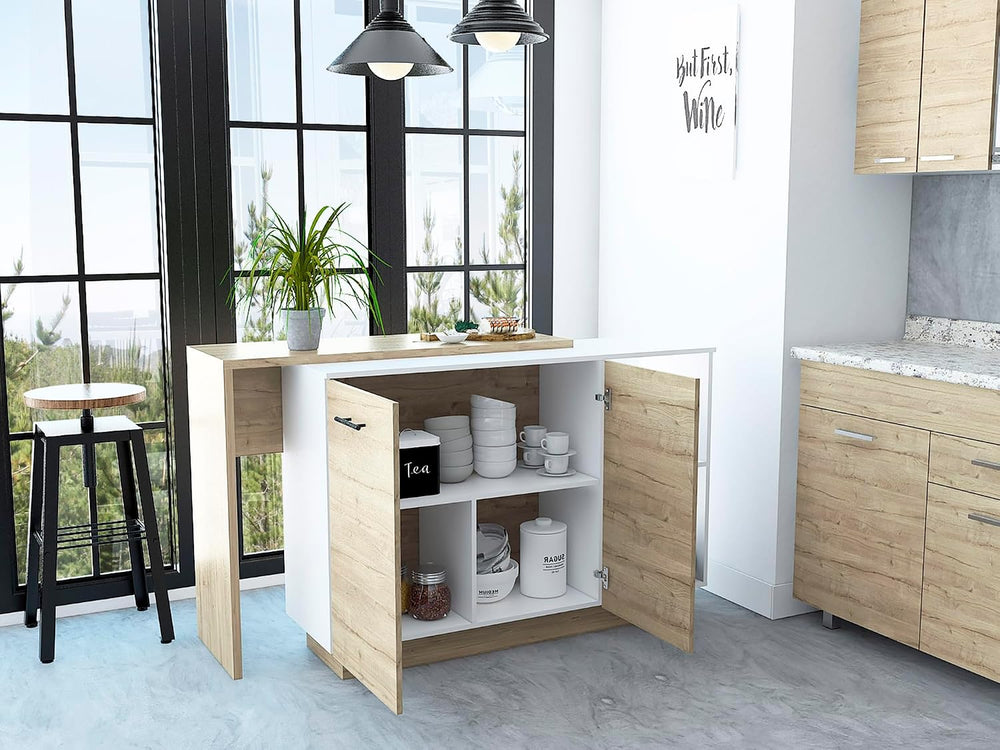 1-Drawer 3-Division Kitchen Island White with Particle Board | Modern kitchen...