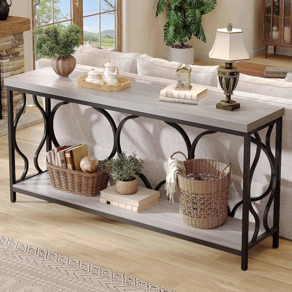 IBF Grey Sofa Console Table, 63 Inch Modern Entryway Table Behind Couch | Ind...
