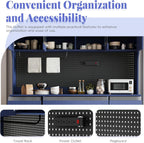SOFTSEA Tall Kitchen Pantry with Hutch and 6 Drawers, Large Coffee Bar Storage Cabinet with 5 Doors & Adjustable Shelves, Pantry Organizer with Pegboard and Power Outlet, for Dining Room, Blue