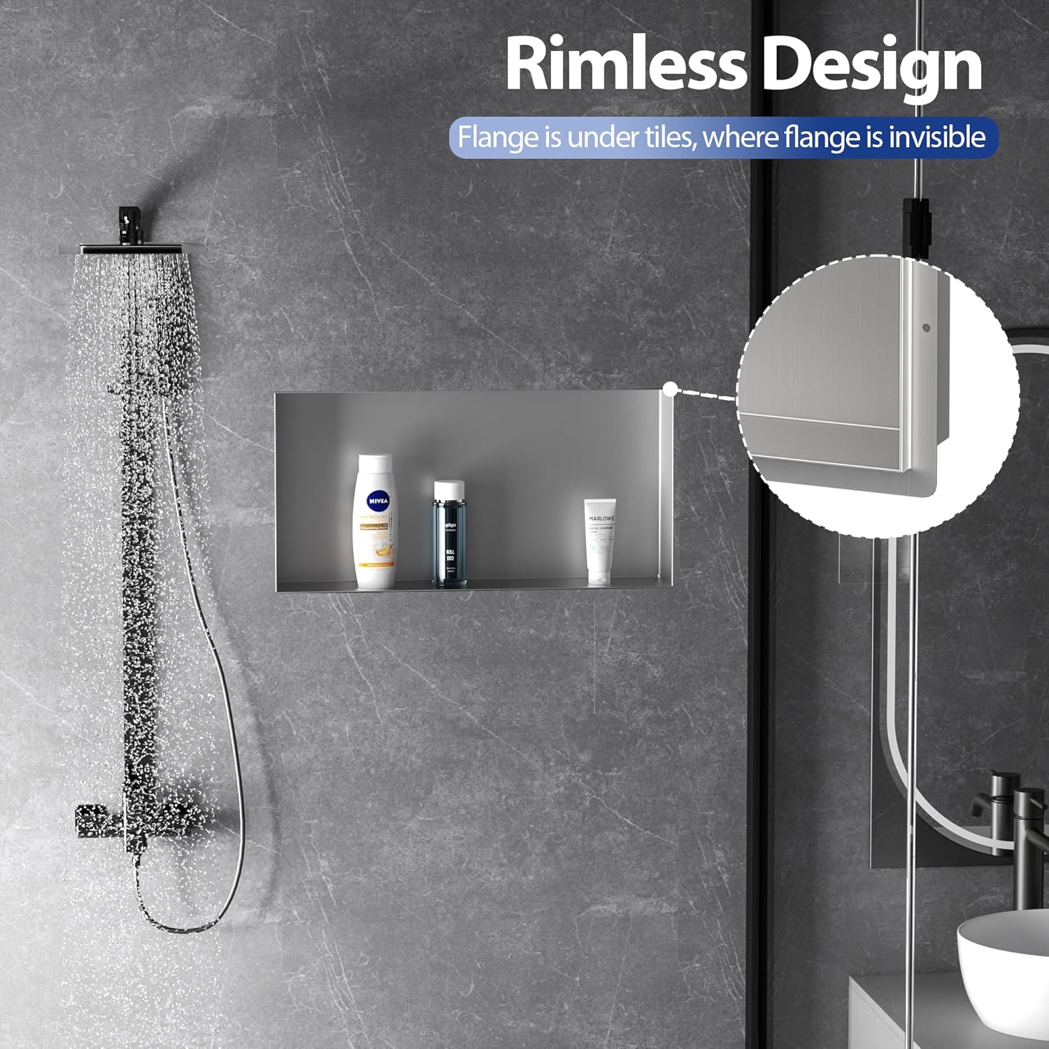 Stainless Steel Shower Niche 24" X 12", No Tile Needed Wall Niche Shower, Recessed Shower Shelf for Bathroom Storage, Brushed Nickel