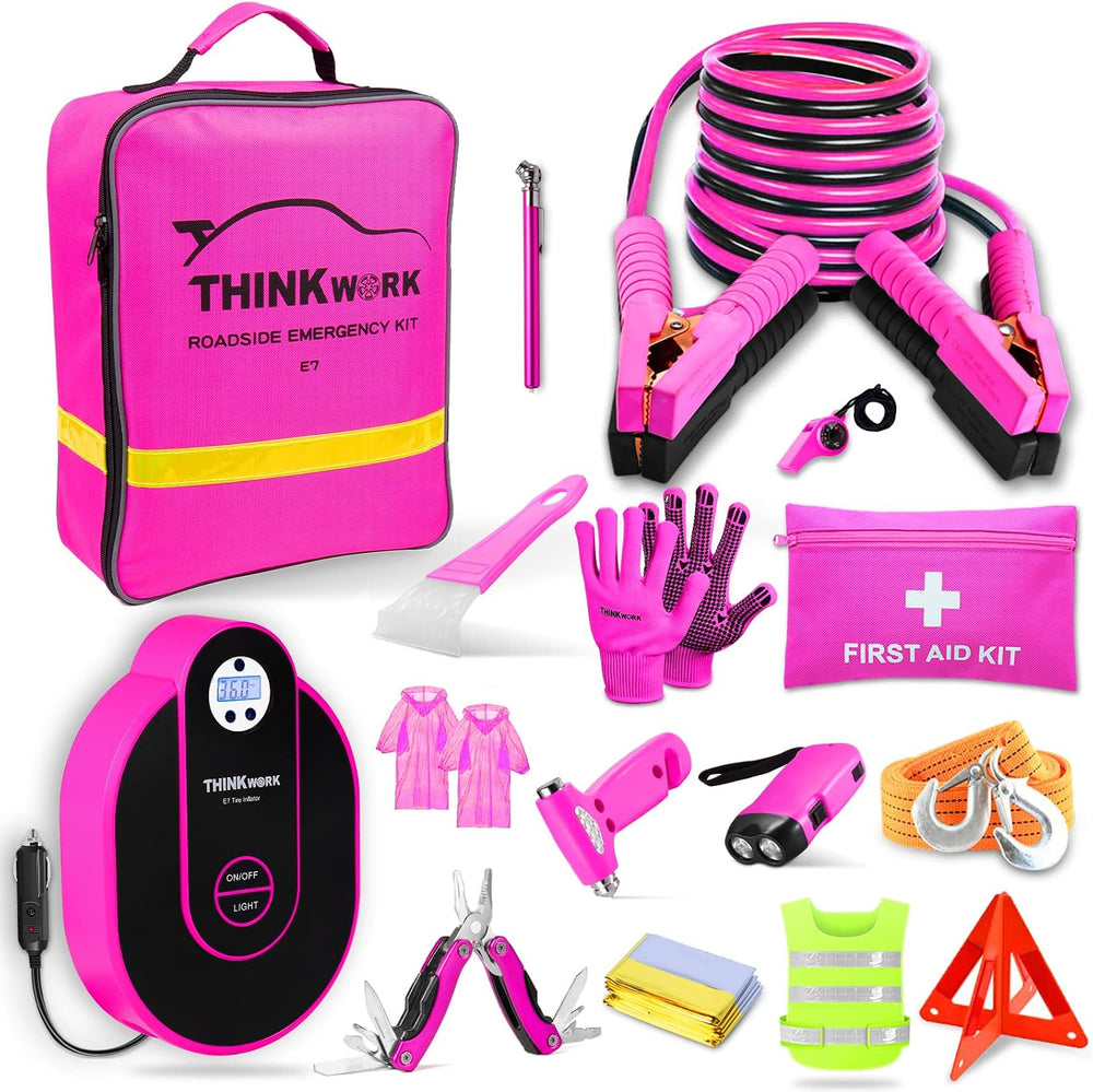 THINKWORK Car Emergency Kit for Teen Girl and Lady's Gifts, Pink Emergenc...