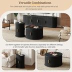 Wooden TV Stand & Coffee Table Set with Fluted Sliding Doors for TVs up to 75", Golden Handles Media Console with Cable Hole, Farmhouse Round Center Table for Living Room, Black