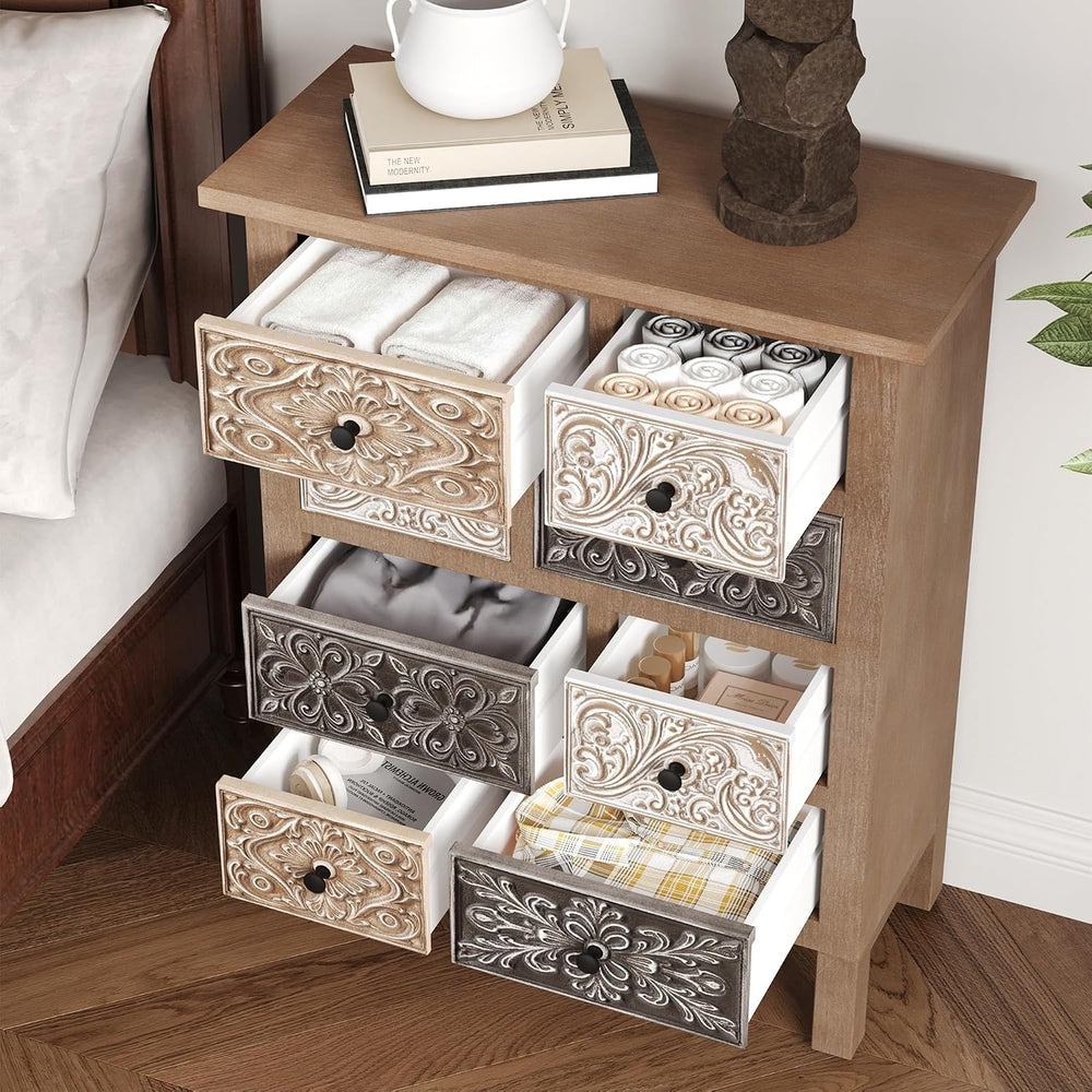 COSIEST 8-Drawer Boho Accent Cabinet, Hand-Carved Wood, Fully Assembled