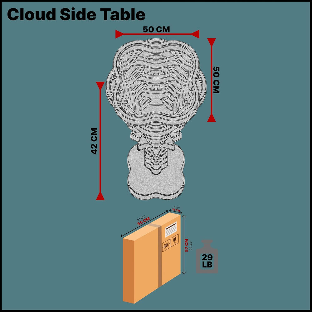 Cloud Side Modern Wood Side Table – Layered Cloud-Like Shape with Smoked Glas...