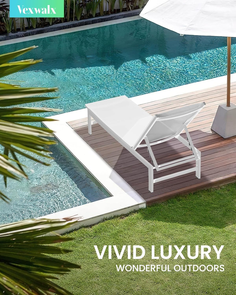 Vexwalx Outdoor Lounge Chairs Set of 2, Aluminum Patio Chaise Lounge Chairs w...