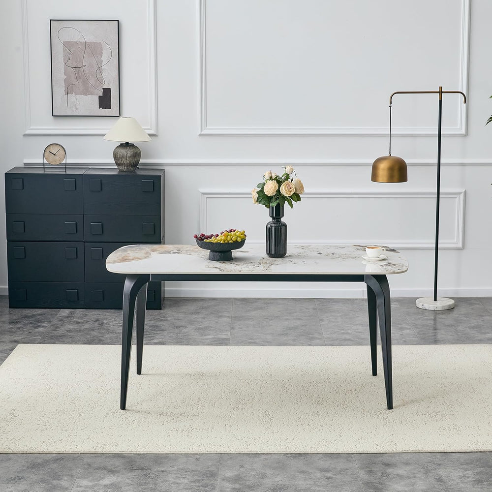 Modern Rectangular Dining Table,63”Sintered Stone Dining Table for 4-6, Stone...