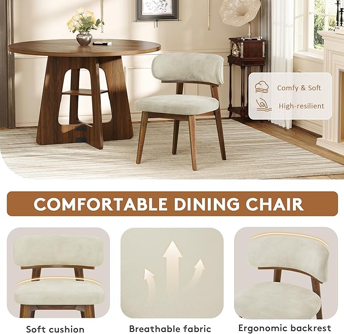 Dining Chairs Set of 2, Modern Upholstered Dining Chairs, Wooden Kitchen Chairs for Dining Room with Ergonomic Curved Backrest