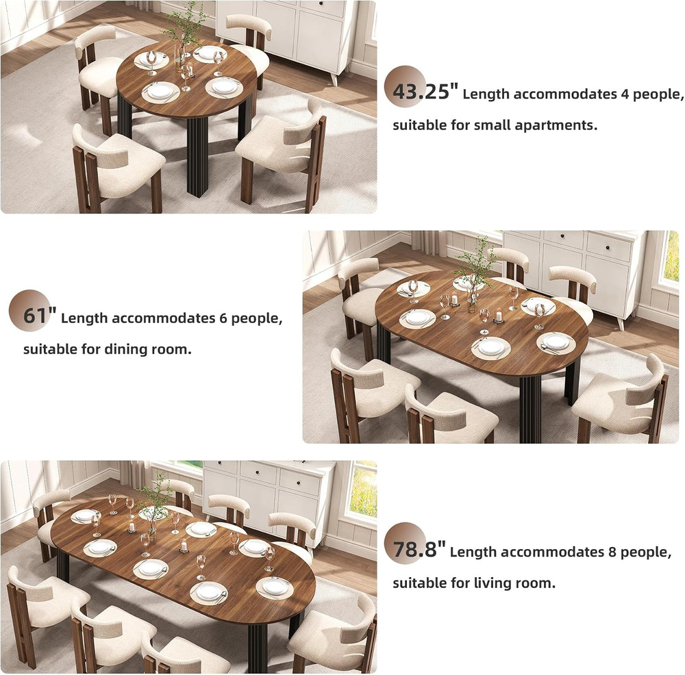Epecoya Round Extendable Dining Table for 4-8 People, 43"-78" Woode...