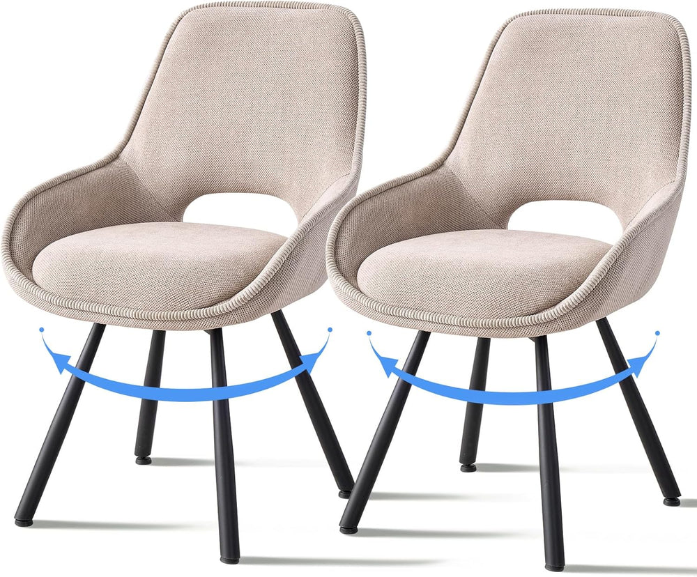 Swivel Dining Chair Set of 2, Modern Upholstered Fabric Kitchen Chairs with T...