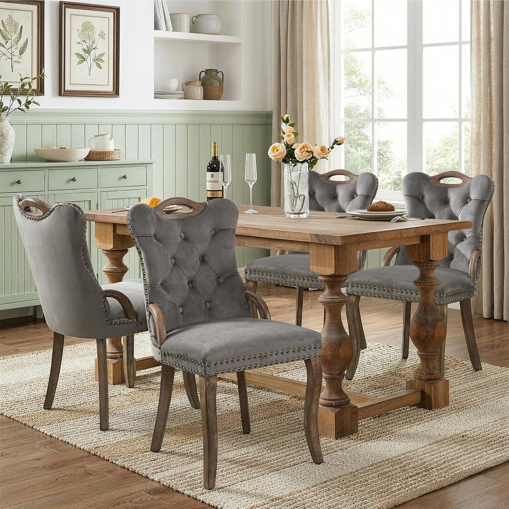 SoarFlash Velvet Dining Chair Set of 6, Solid Wood Handles, Upholstered Tufte...