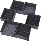 DIOMMELL 6 Pack Foldable Cloth Storage Box Closet Dresser Drawer Organizer Fabric Baskets Bins Containers Divider for Clothes Underwear Bras Socks Lingerie Clothing, Dark Grey 22-2000