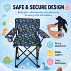 Emily Rose Playful Dinosaurs Kids Folding Camp Chair - Lightweight Portable Toddler Beach Chair Ages 2-7 with Safety Lock Cup Holder Carry Case 125 lb Capacity for Boys Girls Indoor Outdoor Adventures