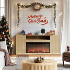 Evermagin 67" Oak Fluted Fireplace TV Stand for TVs up tp 75", Mid-Century Modern Entertainment Center with Storage Cabinets and Doors, Wood Media TV Consoles for Living Room and Bedroom
