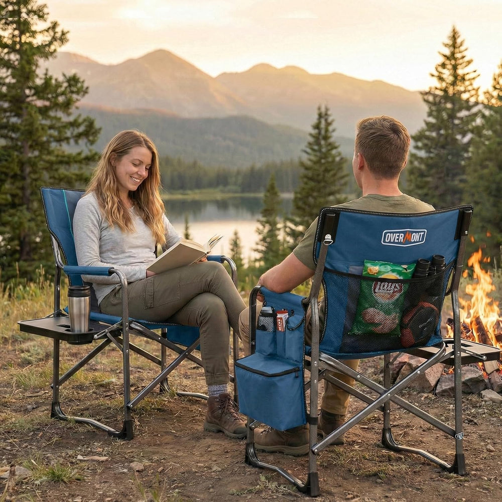 Overmont Folding Camping Chair with Side Table, Cooler Bag, 400 lb Capacity |...