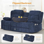 Loveseat Recliner Sofa Set, Flip Middle Backrest Design 3 Seater Reclining Sofa and 2PC Single Oversized Recliner Chair, Manual Couches for Living Room/RV (Blue, 3+1+1)