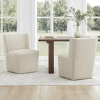 Upholstered Dining Chair with Casters Wingback Modern Side Armless Deskchair with Rollers for Diningroom Bedroom Livingroom Reading Room,Cream Beige,2 Box