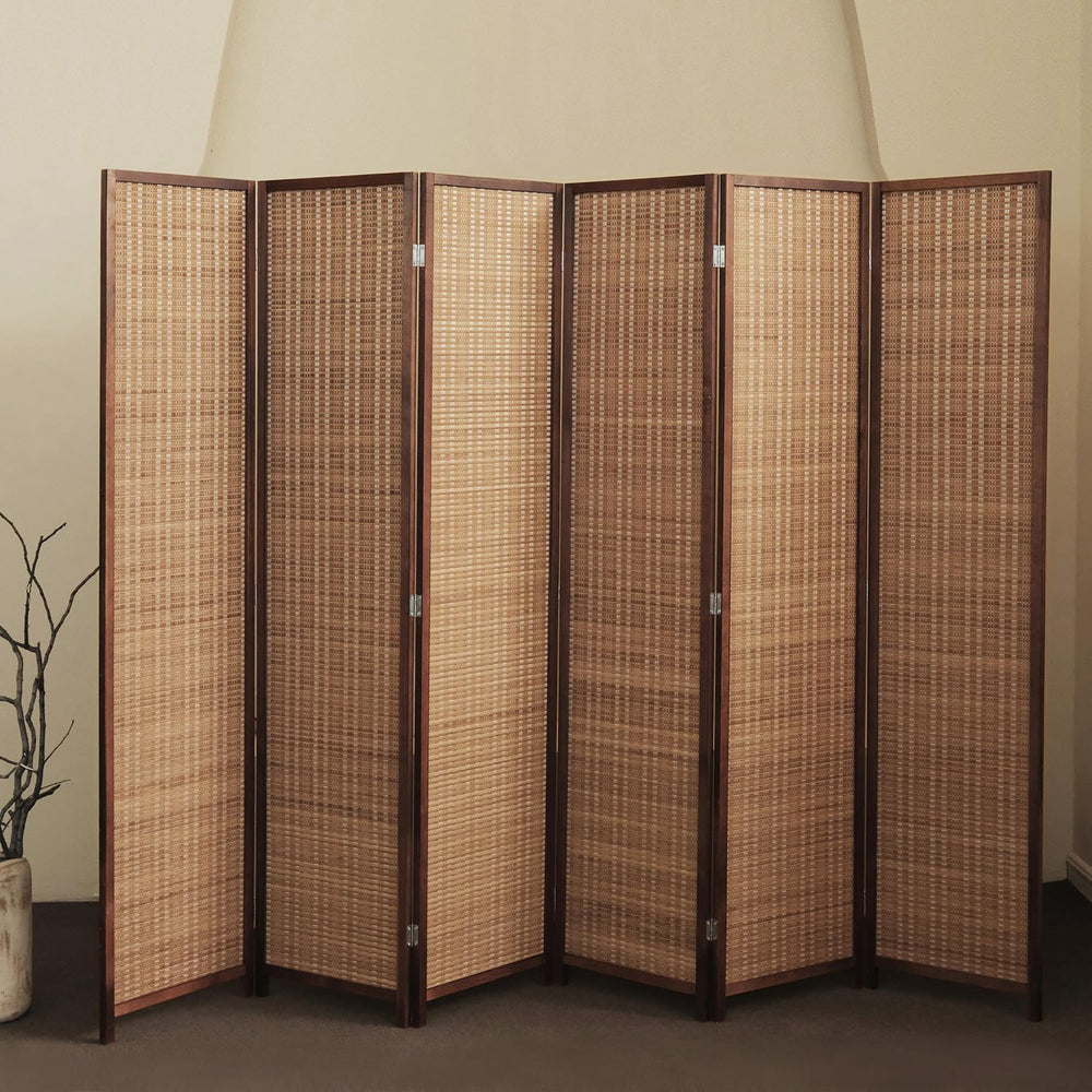 Furnnylane 6 Panel Bamboo Room Divider - 5.6 ft Tall Folding Privacy Screen f...