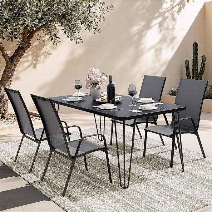 JEAREY Patio Dining Chairs Set of 4, Outdoor Stackable Dining Furniture Set, ...