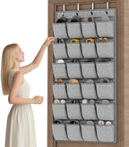 Over the Door Shoe Organizer,Hanging Shoe Rack Storage Holder with 24 Extra Large Fabric Pockets for Closet,Men Sneakers,Women High Heeled Shoes,Slippers,Grey 61.4''x22''
