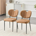 Modern Dining Chairs Set of 2, Brown Dining Chairs for Dining Room and Kitchen,Brown Suede Fabric,Dinning Chair, Precision Stitching, Top Handle, 3.54" Thick Cushion Seat, Metal Legs