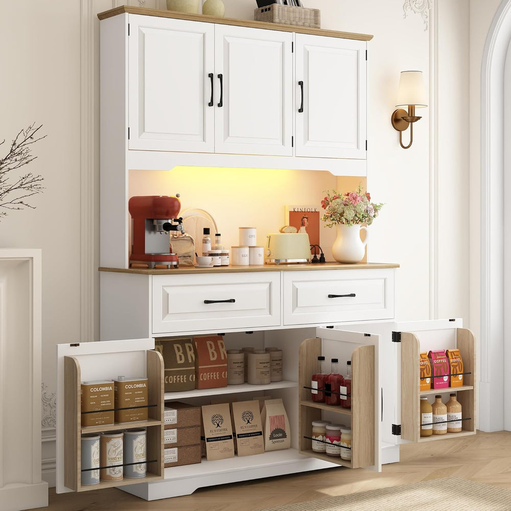 71" Tall 47" Wide Large Pantry Storage Cabinet w/ Power Outlet,LED ...