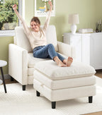 Welzona 3-Layers Cloud Accent Chair with Ottoman, 33" Teddy Reading Chair | Comfy Teddy Fabric, Washable Covers, Tool-Free Setup, All-wood Arm Chair and Ottoman Sets for Living Room, Bedroom, Beige