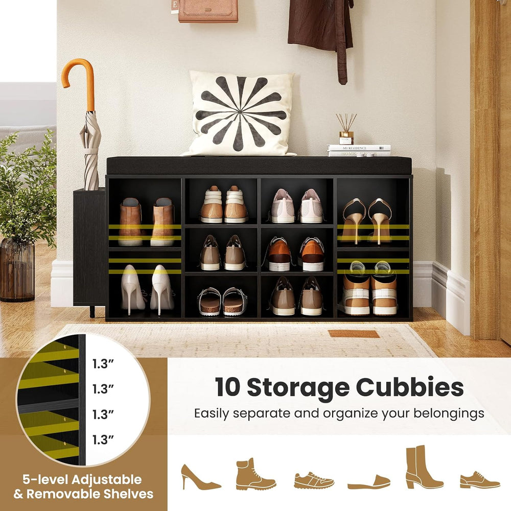 Giantex Shoe Storage Bench with Umbrella Stand, 10-Cubby Entryway Shoe Rack O...