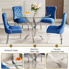AF ARTISAN FURNITURE 36" Round Glass Dining Table Set for 2, 3-Piece Modern Kitchen Table with 2 Blue Velvet Chairs, Dining Room Table Set for Apartments Small Spaces (Silver Leg)