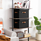 GRANNY SAYS Black Storage Bins with Lids, Decorative Storage Boxes with PU Handles, Linen Closet Organizer, Storage Baskets for Shelves, Fabric Storage Bins for Clothes, Extra Large