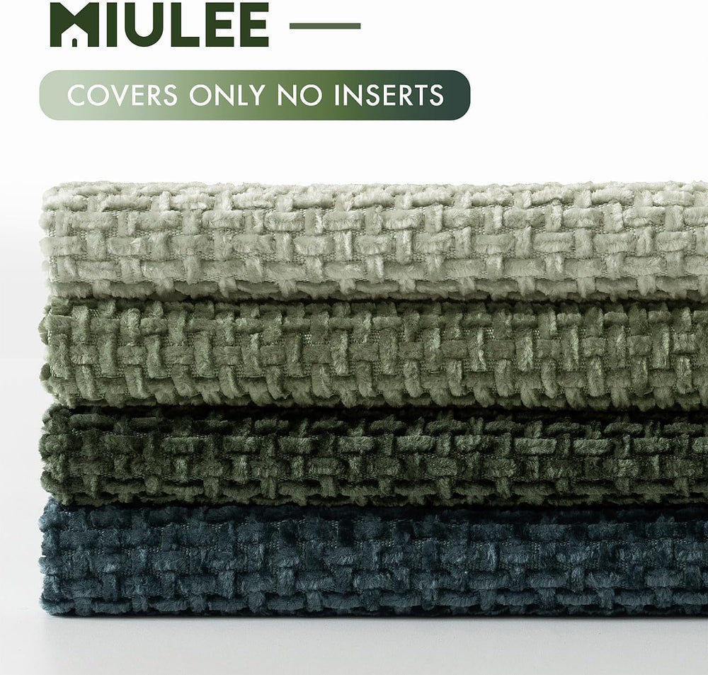 MIULEE Soft Decorative Chenille Pillow Covers Green Navy 18x18 Pack of 4