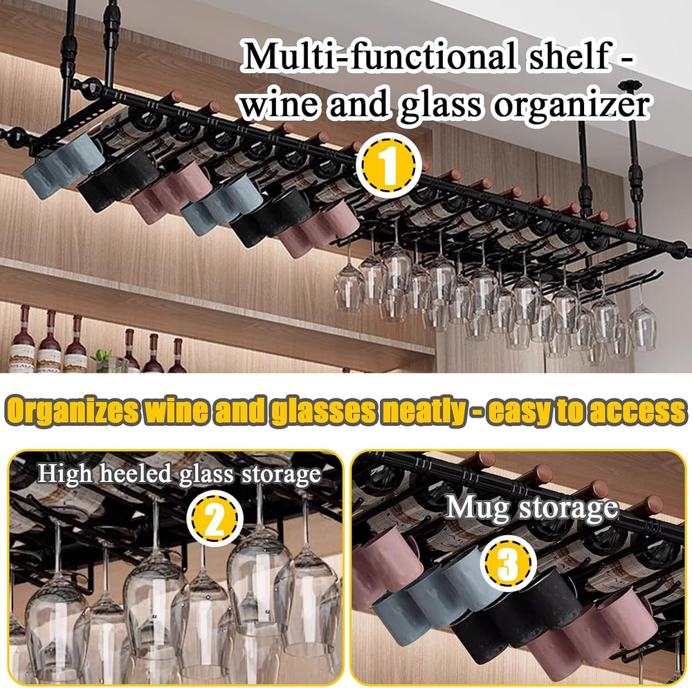 Suspended Ceiling Wine Rack,Hanging Wine Glass Holder 80x30cm,Gold | Industri...