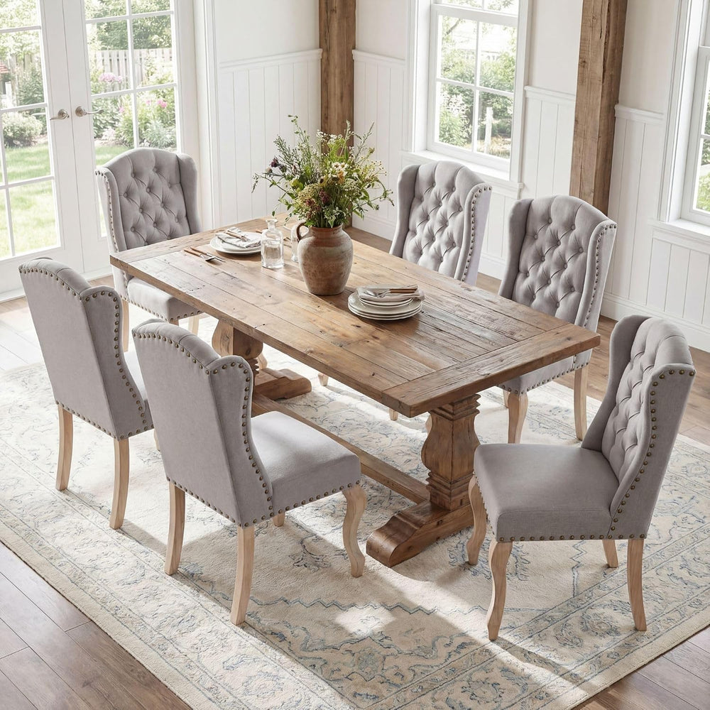 chairus Tufted Upholstered Parsons Dining Chairs Set of 6, Grey Linen | Linen...