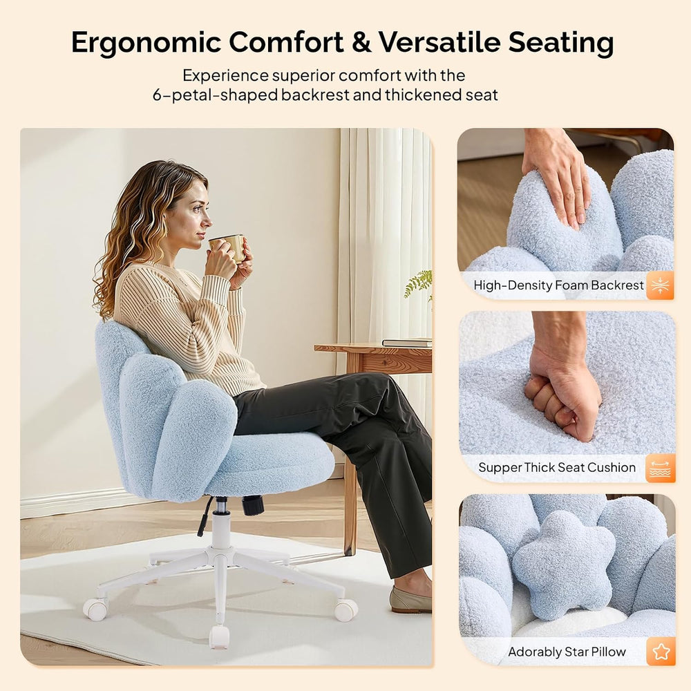 VINGLI Lovely Petal Vanity Desk Chair with Star Pillow, Height Adjustable Arm...