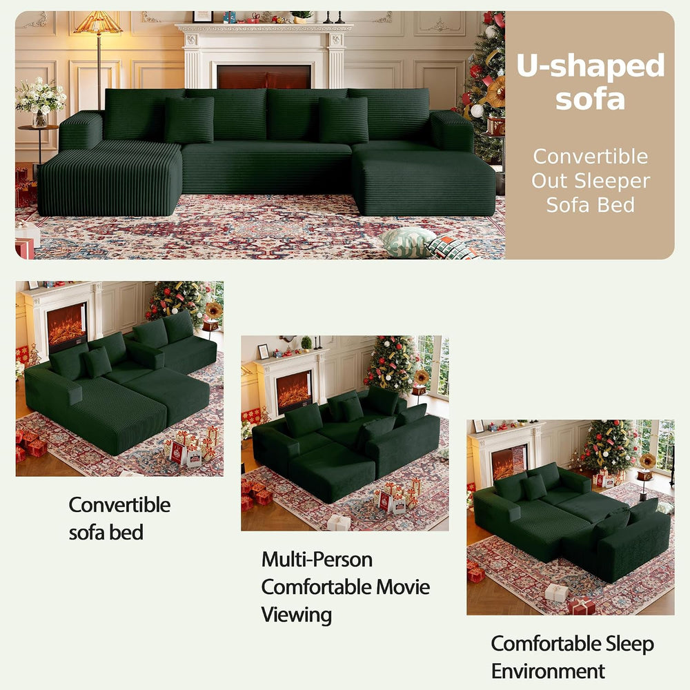 CHORRO134.6''Sectional Couch for Livingroom,Modular Corduroy Cloud Co...