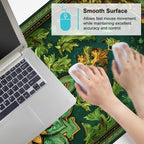 Green Vintage Floral Mouse Pad – Large Extended Desk Mat 35.43 x 15.75 in – Ornate Oriental Carpet Design with Gold & Emerald Motif, Waterproof Surface,Keyboard & Mouse Pad for Office & Home