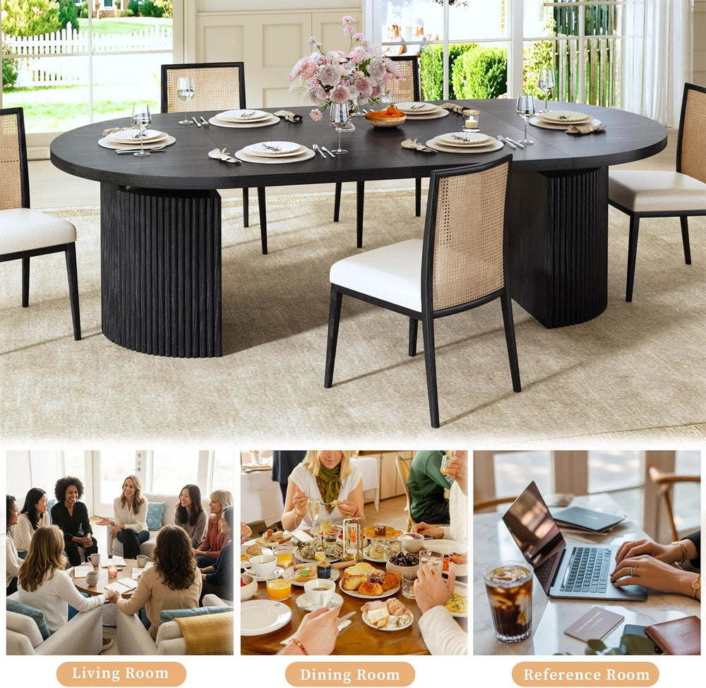 HUAHUU Extendable Round Dining Table for 4-8, 39in-77in Long Large Kitchen Ta...