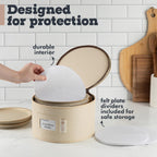 Hard Shell China Storage Containers 5-Piece Set Moving Boxes for Dinnerware, Glasses, Plates, Mugs and Saucers Sturdy Dish Organizer with Dividers for Seasonal Storage - Service for 12 - Beige