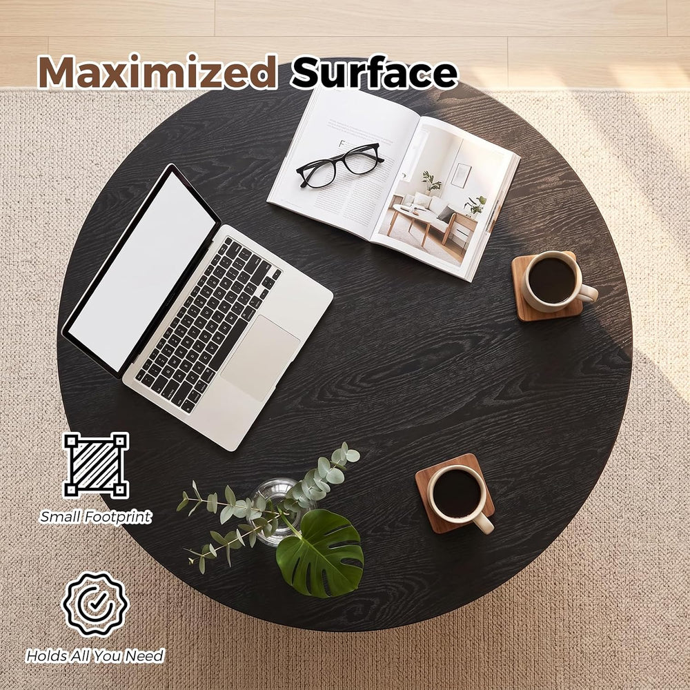 Luoxiao Round Coffee Table 27.5" Modern Black Coffee Tables for Living Room
