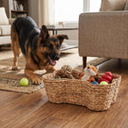 OtterPets Dog Toy Basket, Hyacinth Cat & Dog Bone Shaped Basket, Wicker Pet Toy Bin Organizer, Dog Toy Bin (Large (23"x15"))