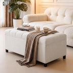 Storage Ottoman Bench 35 inch Linen Bench for Living Room | Multi-functional Ottoman with Storage with Hinged Lid for Bedroom End of Bed, Entryway Shoe Seat Easy Assembly, Linen Beige