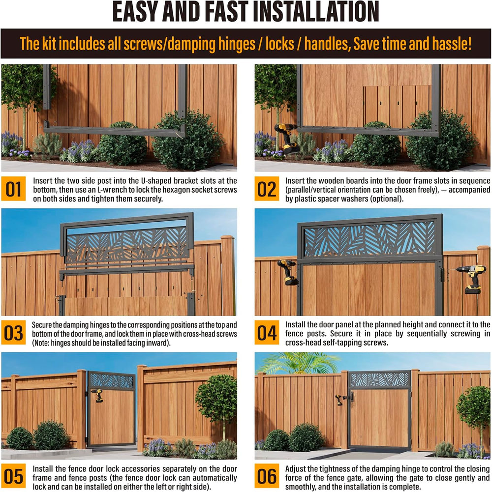 4x5FT Fence Gate Frame Kit 201 Stainless Steel Heavy Duty Garden Gates Anti-S...
