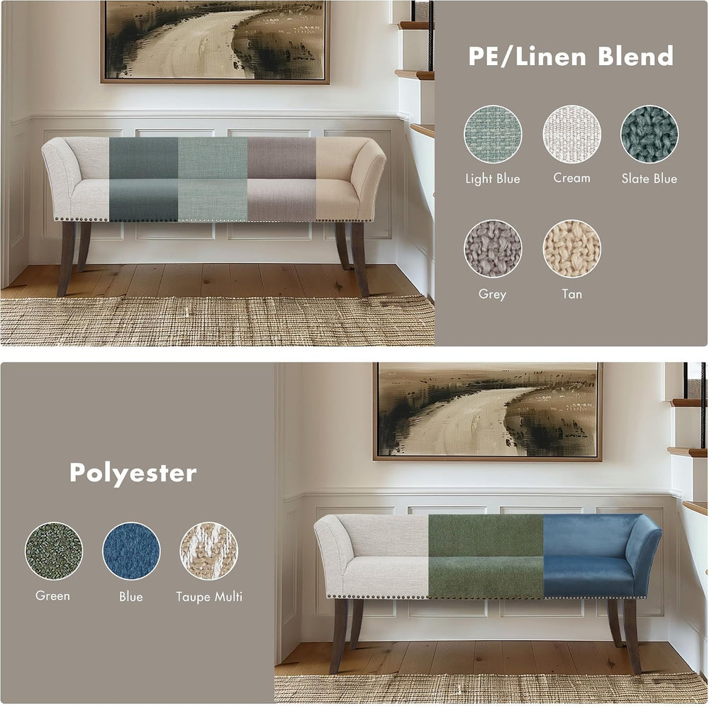 Madison Park Accent Bench, Upholstered with Nailhead Trim, & Padded Seat ...