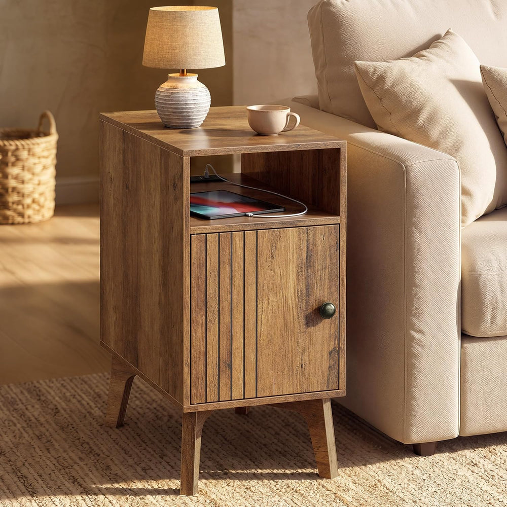 VASAGLE End Table with Charging Station, Narrow Side Table, Nightstand
