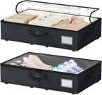 Underbed Storage with Wheels, 2 Pack Under Bed Storage Containers with Clear Lids No Assembly Required, 6.1 inch Rolling Under Bed Storage for Clothes, Shoes