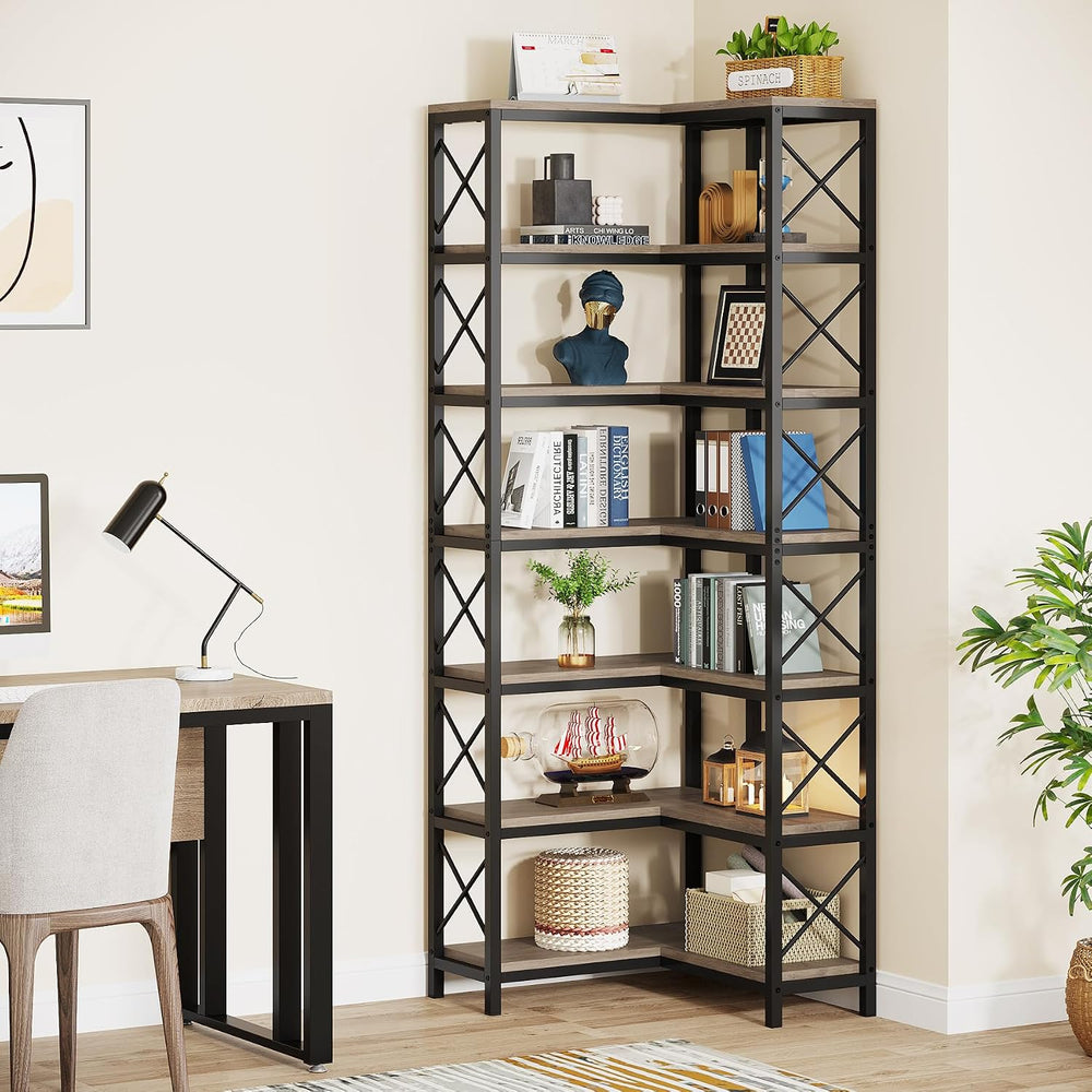 Tribesigns 7-Shelf Corner Bookshelf,Large Modern Corner Bookcase, 7-Tier Tall...