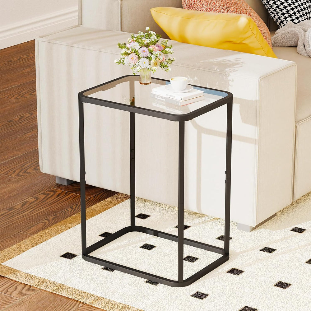 Garden 4 you Glass Side Table, Rectangle End Table with Metal Frame, Modern B...
