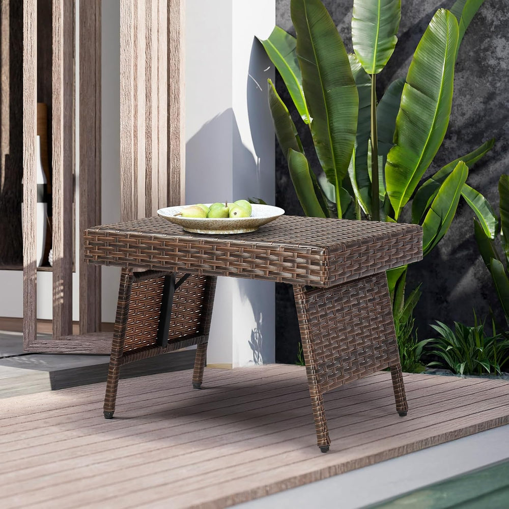 Portable Folding Wicker Table, Foldable Outdoor Coffee Table